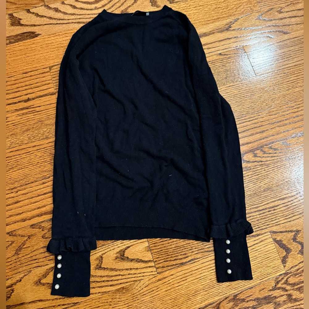 Zara Black Long Sleeve Top with Pearl Buttons